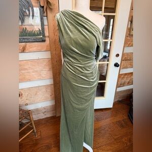 One-Shoulder Green Dress Sage Velvet 8